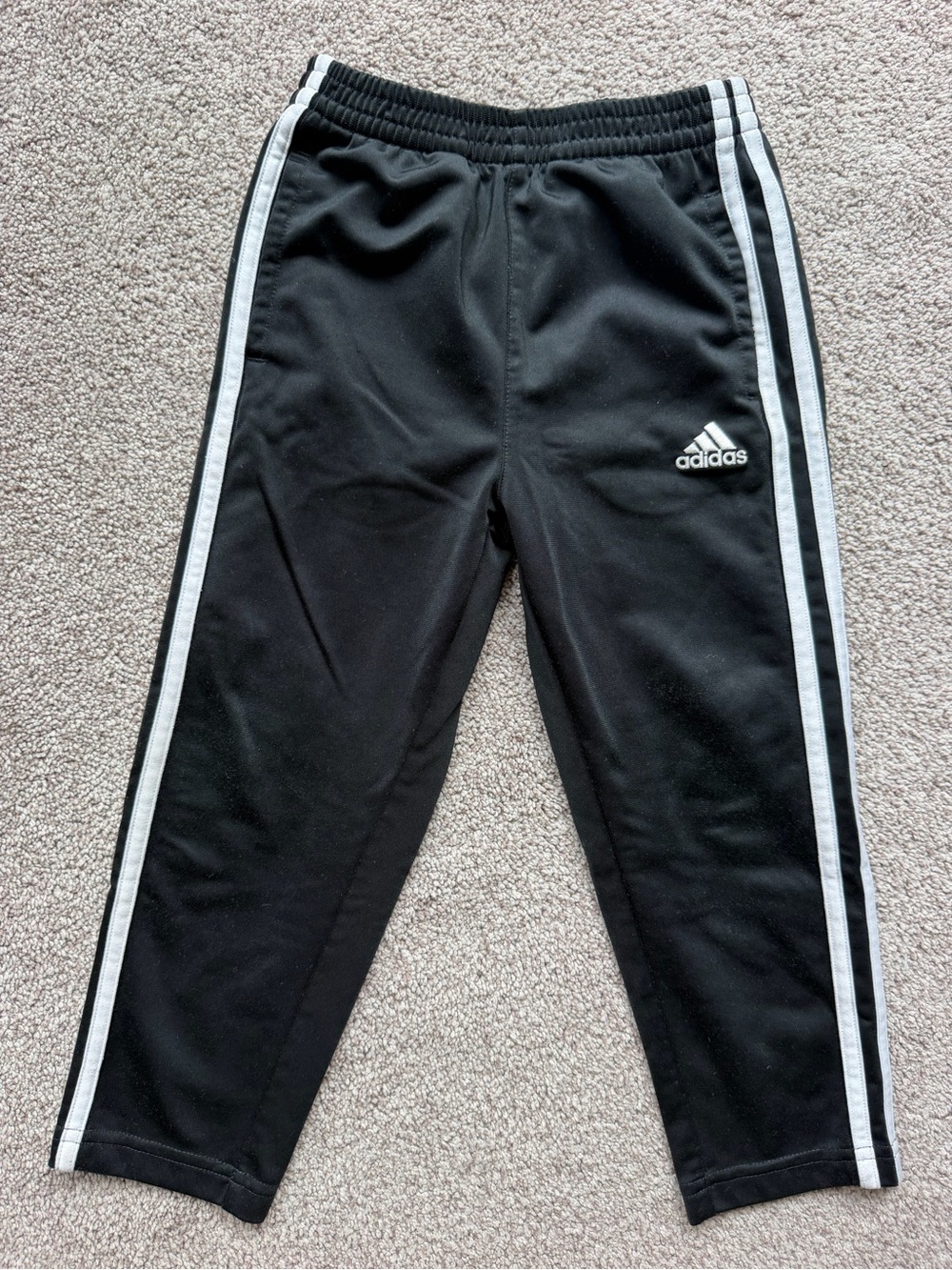 adidas Black Athletic Pants with White Stripes Kids